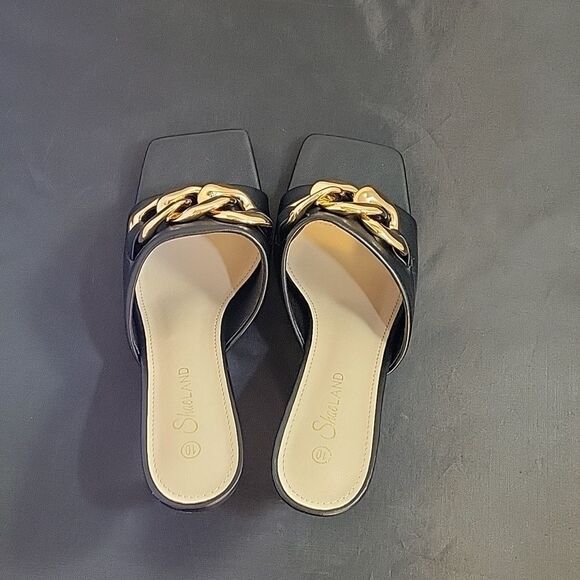 BRAND NEW SHOELAND SQUARE TOE SLIP-ON FOOT OPEN TOE GOLD CHAIN LINKING S… - Picture 6 of 15